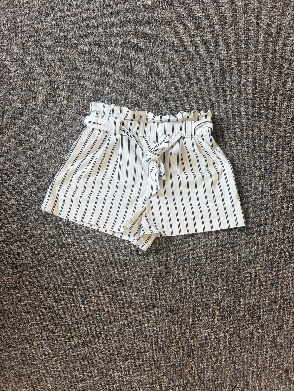 Zara TRF White Shorts with Navy Stripe Detail High Rise Tie Waist with Belt Smal
